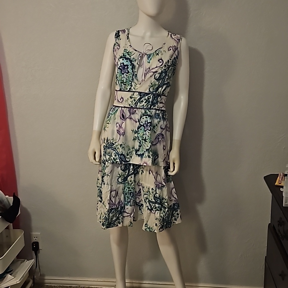 VTG CENTRAL FALLS Project X Floral Paisley Sleeveless Split Neck Tier Skirt Set - Picture 3 of 12